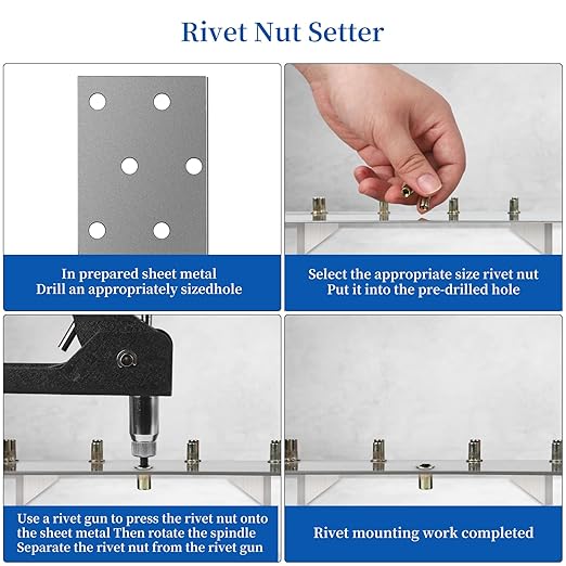 Rivet nut Tool kit,rivnut Tool,500Pcs Metric Rivet Nut Combination (M3/M4/M5/M6/M8) nutsert Tool kit，Suitable for Automotive, Marine, Decoration, Furniture, Industry, Rivet nut Set