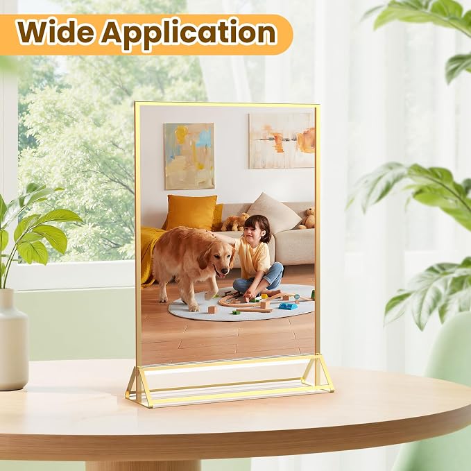 Gold Frames 8X10 Double-Sided Gold Picture Frames Tabletop Acrylic Sign Holder - Image 5