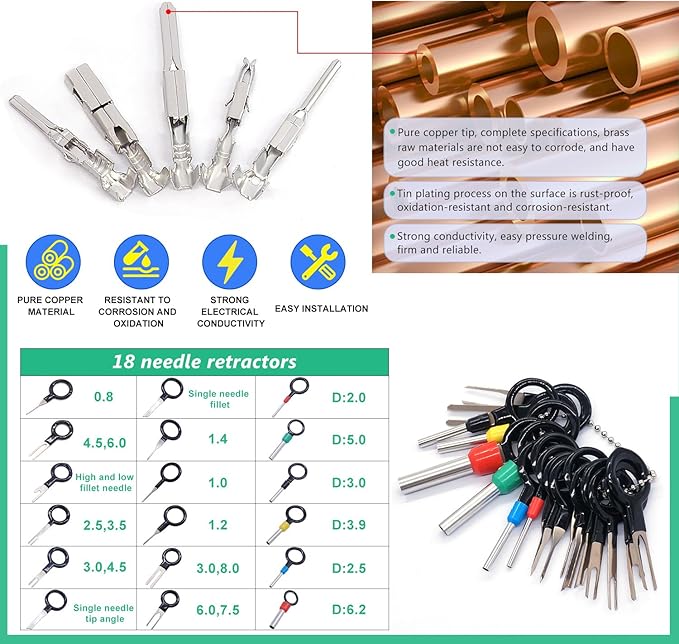 Twidec/755Pcs 21Type Car Electrical Wire Terminal 1/1.5/1.8/2.2/2.8/3.5mm Connector Pins Terminal Auto Electric Connector Non-Insulated Plug Removal Male Female Crimp Pins With Crimping Pliers