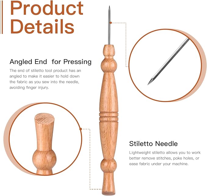 Stiletto & Pressing Tool, Precision Stiletto Handy for Getting Seams to Lay Correctly, Stiletto Quilting/Sewing Tool, Awl Tool for Sewing, Leather Hole Punch