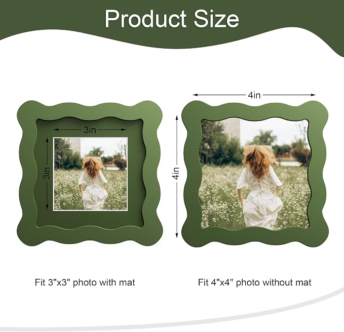 4x4 Picture Frame with Mat for 3x3, Wavy Edge Wooden Real Glass Photo Frame for - Image 3