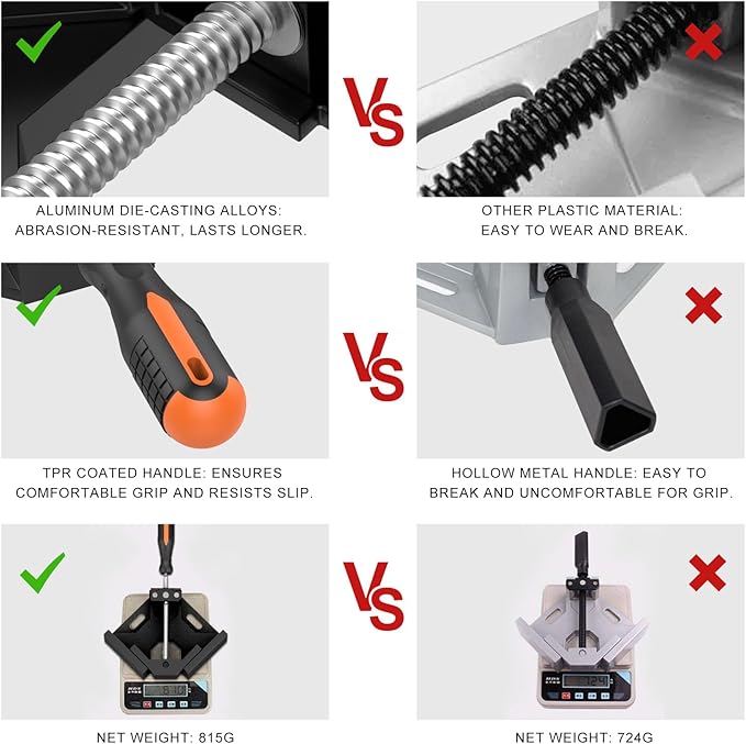 Right Angle Clamp, Housolution [4 PACK] Single Handle 90° Aluminum Alloy Corner Clamp, Right Angle Clip Clamp Tool Woodworking Photo Frame Vise Holder with Adjustable Swing Jaw - Black