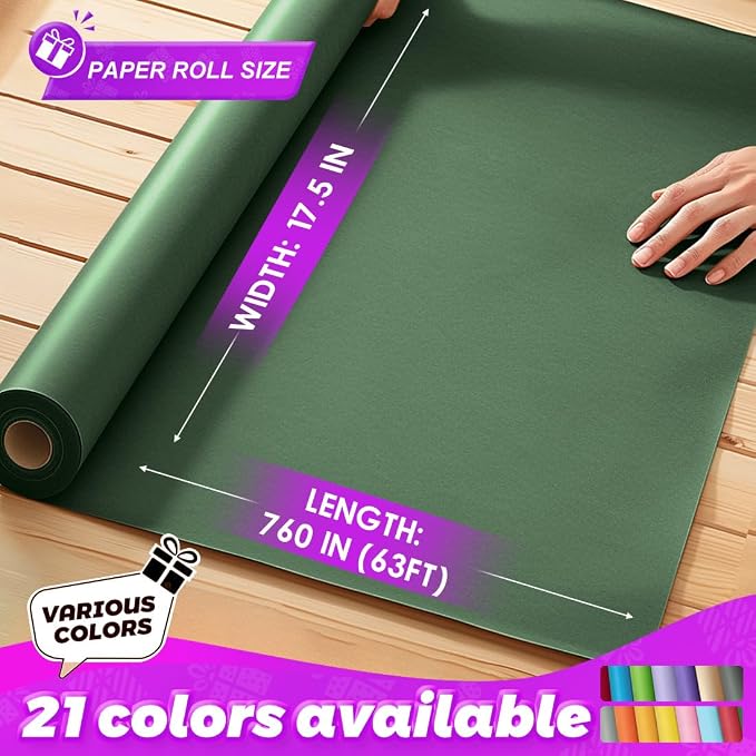 PerkHomy Dark Green Kraft Paper Roll 17.5" x 760" - Image 2