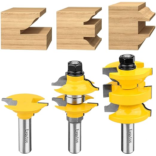 1/2 Inch Shank 3 Piece Router Extension Tenon Drill Bit Set for Entry Door Rails and Door Frame Wood Milling Cutter Door