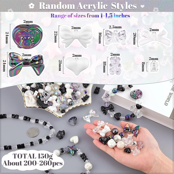 200-260PCS TINKRSTUFF Assorted Black Acrylic Beads - Image 2