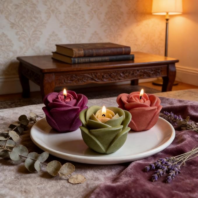 4 PCS Rose Candle Mold Silicone – Flower Shape - Image 4