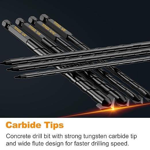 Masonry Drill Bit Set & Concrete Drill Bit Set, Extension Professional Carbide Drill Bits Tip (7 PCS) for Glass/Brick/Plastic/Cement/Tile, 5/32"-3/8" by TITGGI