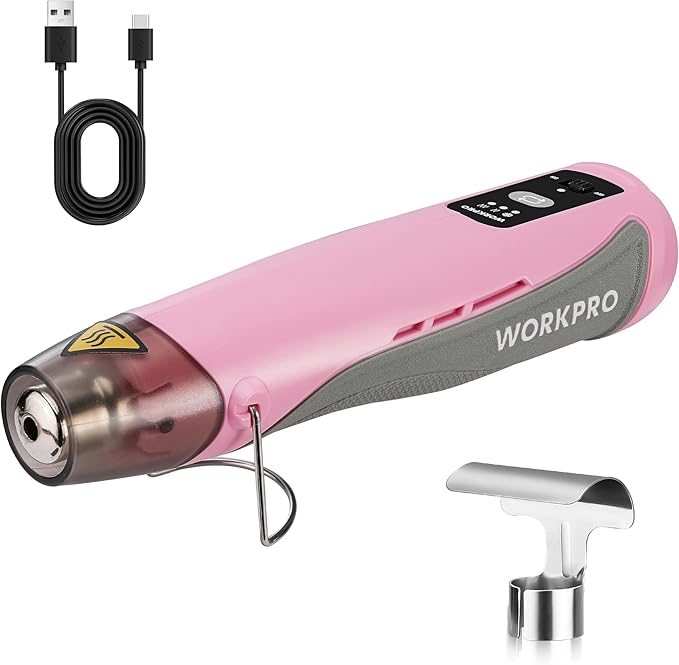WORKPRO 7.2V Mini Cordless Heat Gun, 680℉ Hot Air Gun with Reflector Nozzle, 3 Temp Settings - Cool Air, 302℉(150℃)/680℉(360℃), Fully Ceramic Heating Core for Craft Embossing