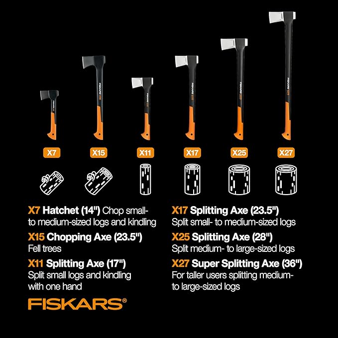 Fiskars X7 Hatchet Lightweight Wood Splitter for Small to Medium Size Kindling with Proprietary Blade and Shock-Absorbing FiberComp Handle, Lawn and Garden Tool, 14 inch, 1.5 pounds