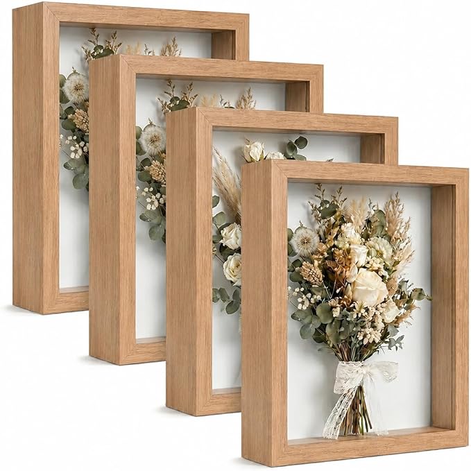 4 Pack 8x10Shadow Box Frame Set, Deep Wood Display Case by Unknown