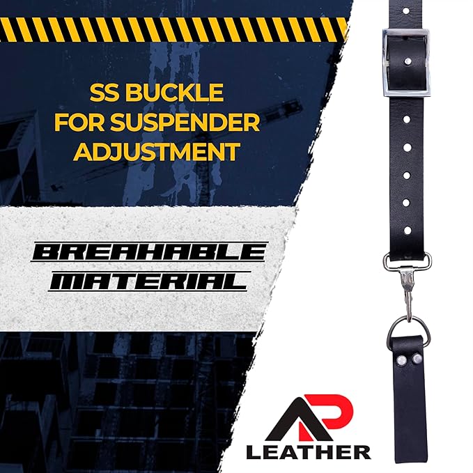 Tool Belt Suspenders – Heavy-Duty Adjustable Work Suspenders with 4 Detachable D-Loop for Construction Tool Belt (Black)