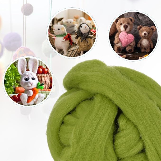 uxcell Needle Felting Wool, 3.5 Oz Nature Fibre Wool Yarn Roving - Image 4