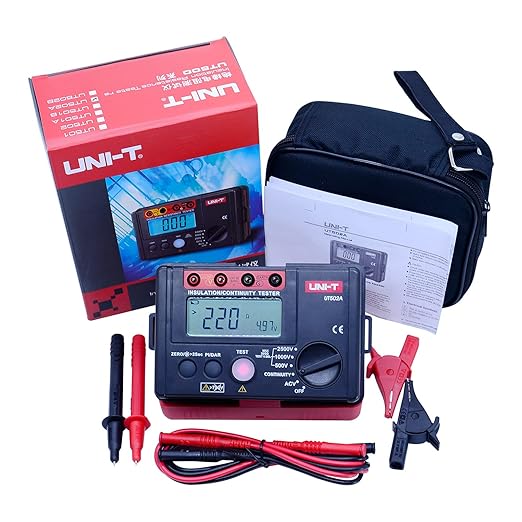 UNI-T 2500V Insulation Megger Tester Megohmmeter, Ground Resistance Tester Meter 0 Megohm to 20GΩ with AC 500V/1000V Testing Voltage & LCD Display Backlight(UT502A)
