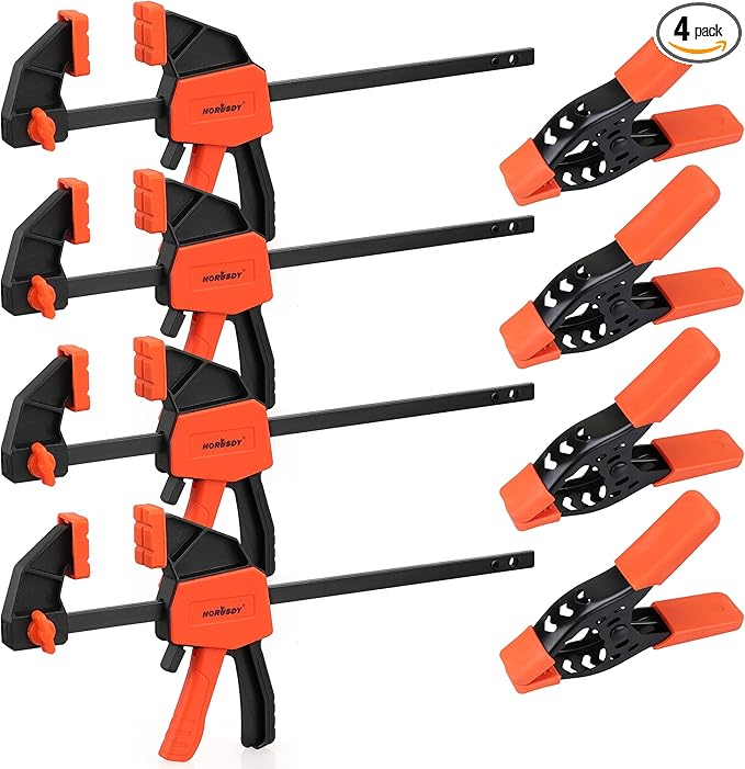 HORUSDY 8-Pack Bar and Spring Clamps for Woodworking - 4 Pieces 6" Bar, 4 Pieces 4" Spring, 75 LBS Load Limit, Quick F Clamp Set