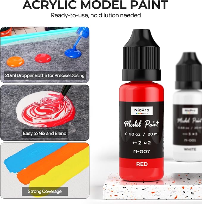 Nicpro 50 Colors Model Paint Set, 20ml Ready to Use Modeling Acrylic Paints - Image 4