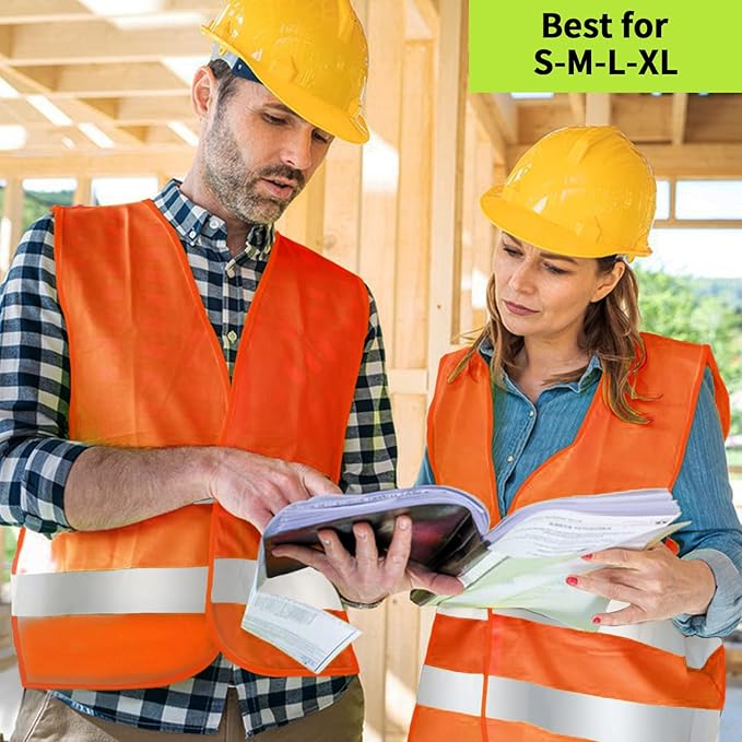 Safety Vest, Reflective High Visibility Construction Vest for Men, Work, Cycling, Runner, Surveyor, Volunteer, Road