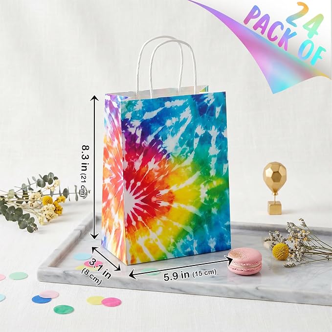 24 Pack Tie Dye Party Favor Bags, Rainbow Tie Dye Gift Bags - Image 2