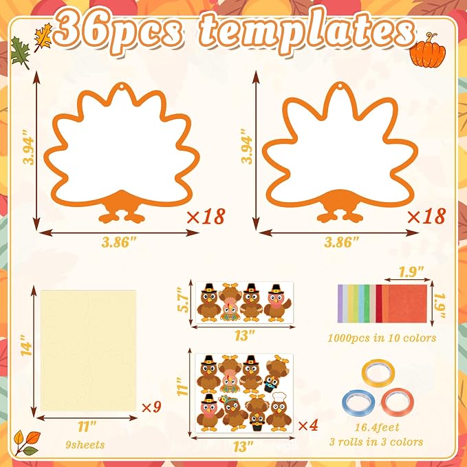 Renbuzhu 36PCS Thanksgiving Crafts Bulk: Turkey Paper Suncatchers DIY Kit - Image 4