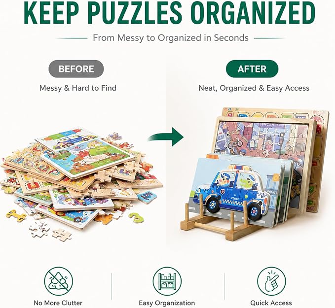2 Pack Wooden Puzzle Rack, Puzzle Storage Organizer - Image 2