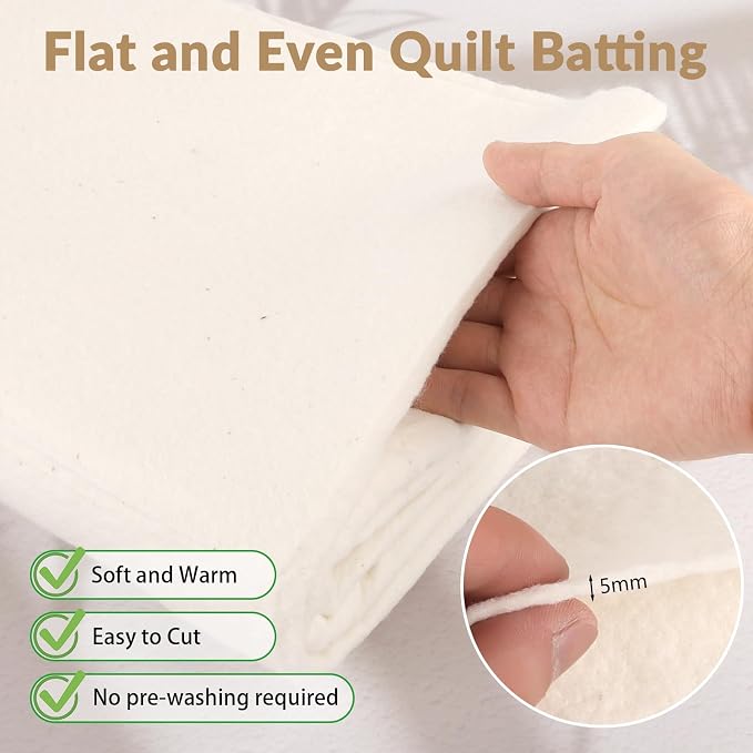 47" x 59" 100% Natural Cotton Quilt Batting, Breathable Crib Size Batting | 200 - Image 4