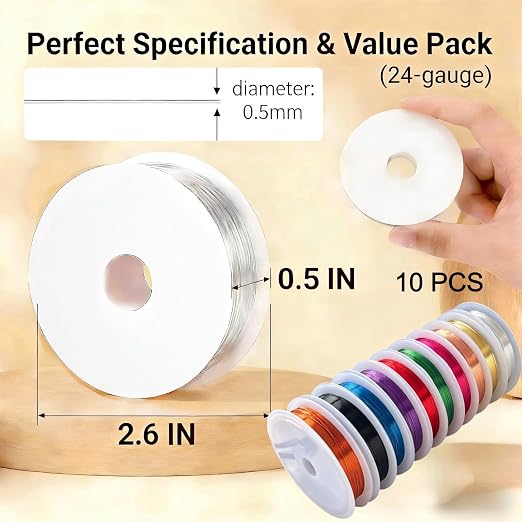 10 Rolls 24 Gauge Copper Jewelry Wire Kit Non-Tarnish - Image 4