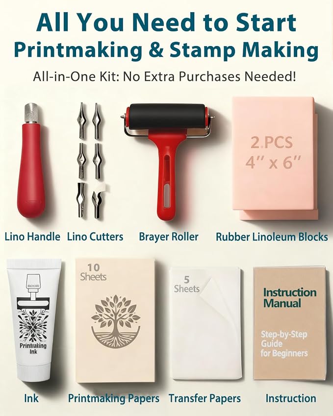 Linocut Kit for Printmaking & Stamp Making: Linocut Tools Block Printing Kit - Image 2