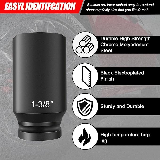 3/4 Inch Drive Impact Socket Set,6 Point,SAE Sizes(3/4" to 2"),21Pcs,Cr-Mo Steel,Includes Adapters and Quick Release Ratchet Wrench,With a Storage Case.