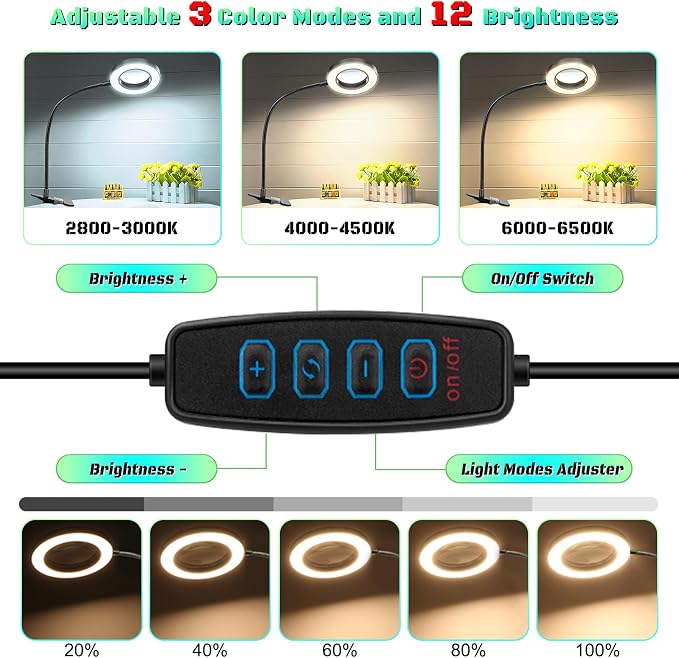 10X Magnifying Glass with Light, Clip on Mganifier with Light, 48 LED Desk - Image 4