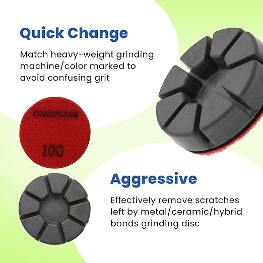 Diamond Floor Polishing Pucks for Terrazzo, Marble, Granite, Concrete Floor, 3 Inch 15mm Resin Bond Hook and Loop Polishing Pad, 100#, 3PCS