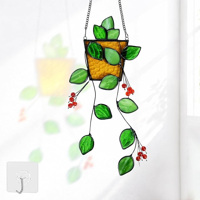 Plant Stained Glass, Stained Glass Window Hanging, Real Handmade Suncatcher by Royxen