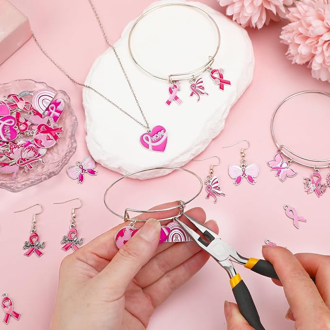 MARFOREVER 40 Pcs/20 Pairs Breast Cancer Awareness Charms - Image 6