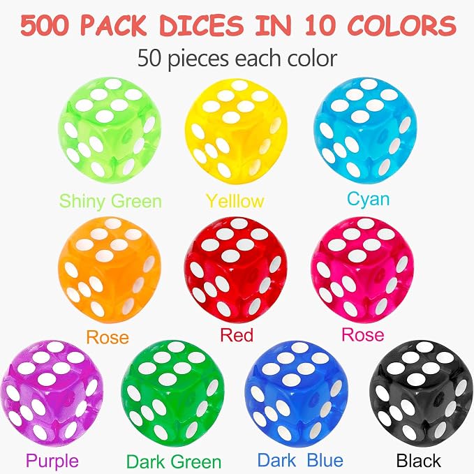 100 Pieces Colored Dice Bulk Set 14 MM 6 Sided Standard Dices - Image 2