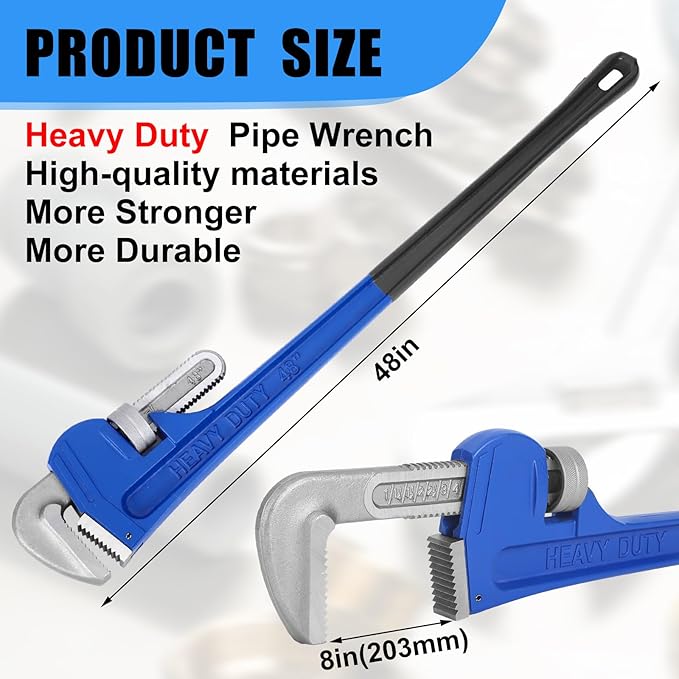 Gisafai 48" Straight Heavy Duty Pipe Wrench Set Plumber Adjustable Water Alloy Steel Grip Plumber's Wrench Plumbing Tools, Blue