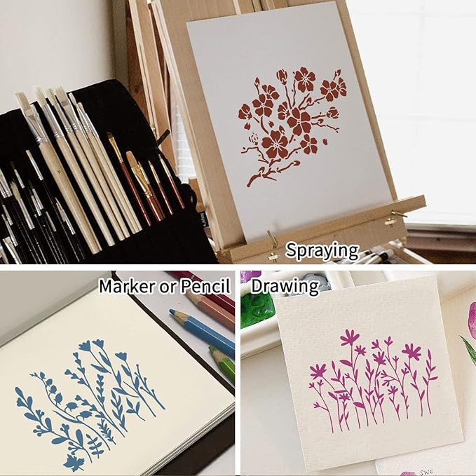 16 Pieces Wildflower Stencils for Painting, Reusable Large Spring Wild Flower - Image 3
