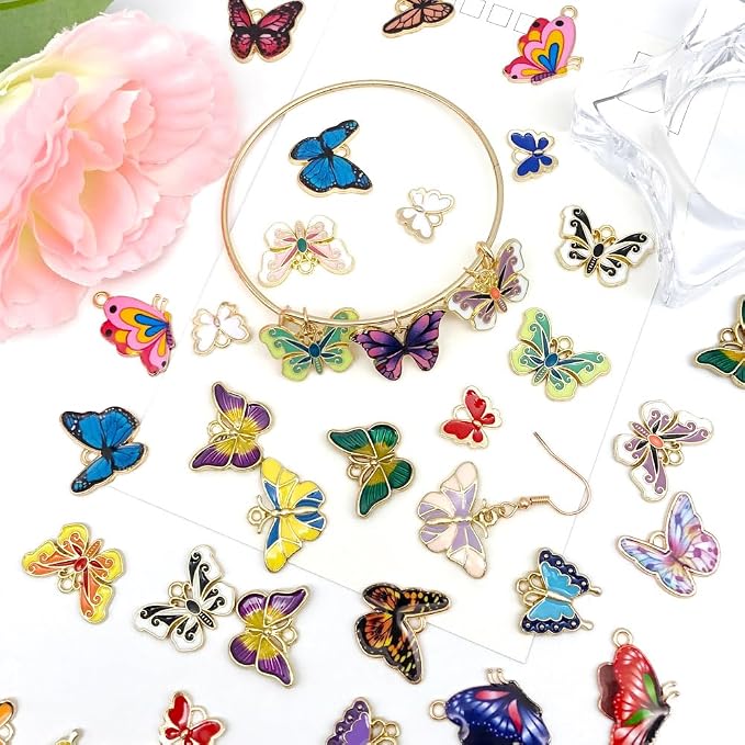 WOCRAFT 120pc Assorted Enamel Bracelet Butterfly Charms - Image 5