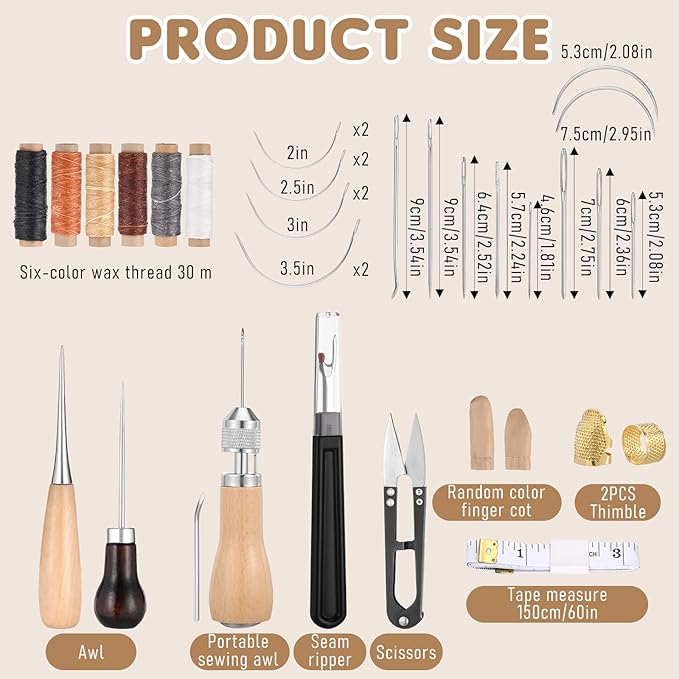 40pcs Portable Sewing Awl Kit with Bag, Awl Tool Leather Stitching Waxed Thread Kit for DIY Leather Sewing Repair Craft