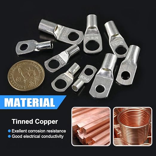 Glarks 125Pcs Marine Grade Heavy Duty Tinned Copper Wire Lugs Battery Cable Ends Eyelets SC Ring Terminal Connectors Assortment Kit