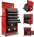 13 Drawer Rolling Tool Chest with Wheels, 2 in 1 Detachable Tool Chest with Drawers, Large Tool Box with Lock, Metal Tool Cabinet for Garage Workshop(Red-Black)