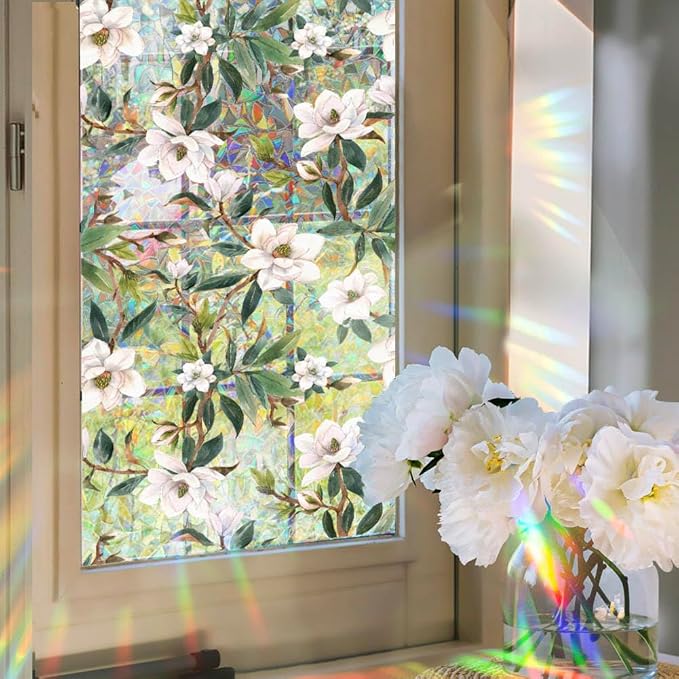 JOONOR Retro Gardenia Flowers Window Privacy Film, Gardenia Stained Glass - Image 3
