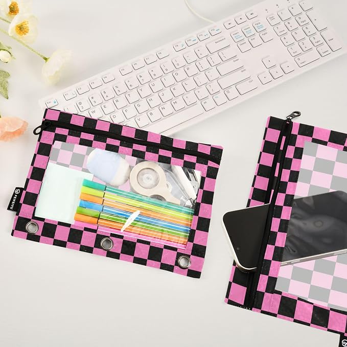 Checkerboard Pink Black Squares Pencil Pouch - Image 5