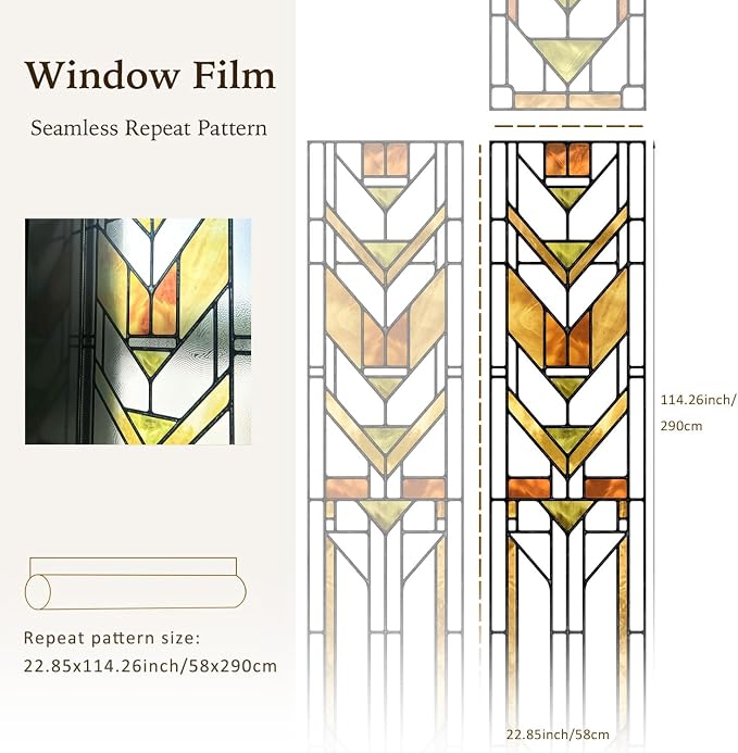 Original Hand Drawn Faux Stained Glass Window Film, Double-Sided Privacy Static - Image 4
