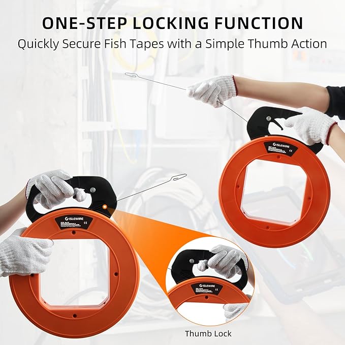 240 ft Electrical Fish Tape, 1/8-Inch Steel Wire Puller with Formed Hook, Easy-to-Use Cable Puller Tool with Ergonomic Handle & Durable Housing for Walls and Electrical Conduit