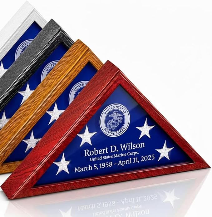 Personalized Flag Display Case for 5x9.5 Burial Flag, Laser Engraved Solid Wood by Unknown
