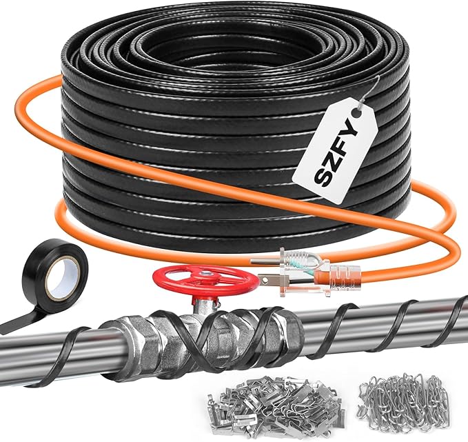3FT~160FT Heat Tape for Water Pipes, -40°F Deicing Heat Tape,Thermostat Wire,Heating Cable Pipe Heating Cable,Heat Tape with Thermostat,Gutter Heat Cable,Heated Water Hose,120V 8W/ft (100FT)
