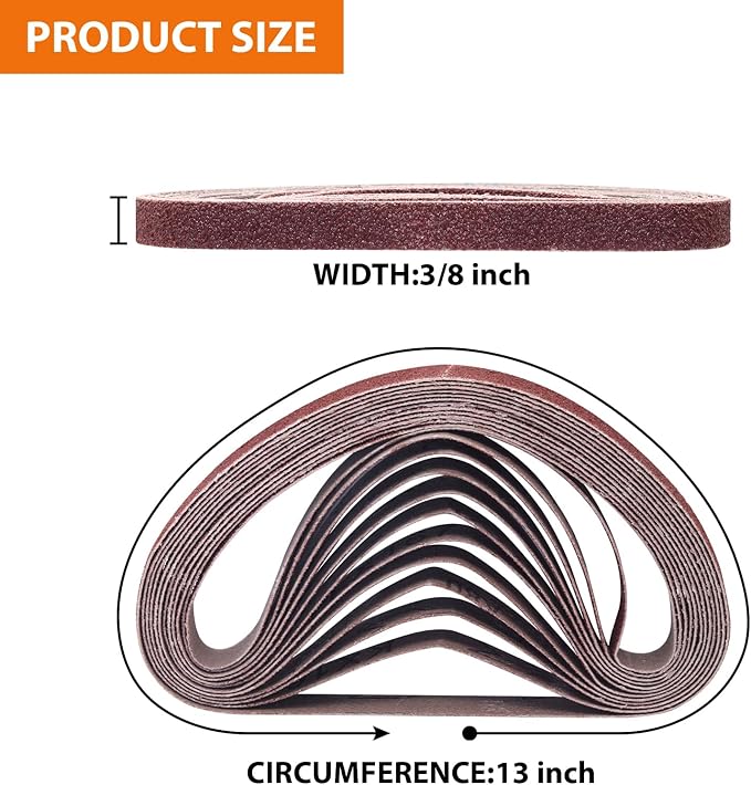 TAOKYID 36 Pack 3/8 x 13 Inch Sanding Belts for Air Belt Sander, 12Pcs Each of 40/60/80 Grits Abrasive File Belts for Woodworking, Metal Polishing, 3/8 inch x 13 inch Aluminum Oxide Sanding Belt