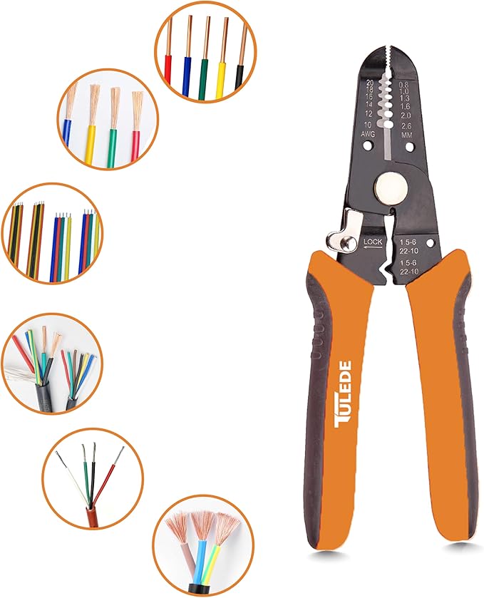 3 In 1 Wire Stripper Tool, 7.5 Inch Wire Stripper/Cutter/Crimping Tool for 10-20 AWG Solid and Stranded Wires, Come with Safety Lock & Invisible Spring, Made of 65Mn for Durability