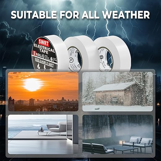 SWRT 0.75 in x 66 FT UL/CSA Listed White Electrical Tape 7 mils -600V, 3 Pack White Electric Tape Flame Retardant, Strong Adhesive, for Home DIY Electrical Repairs Professional Installations