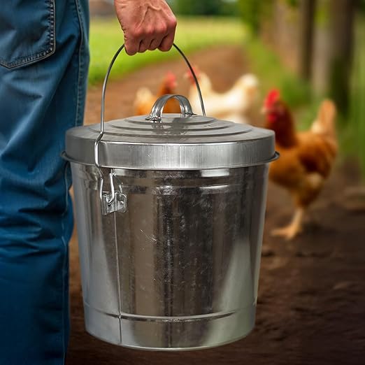 Plexon Metal Trash Can with Locking Lid Outdoor Storage Bucket for Bird Seed Ash 6-Gallon Galvanized Steel 6 Pack
