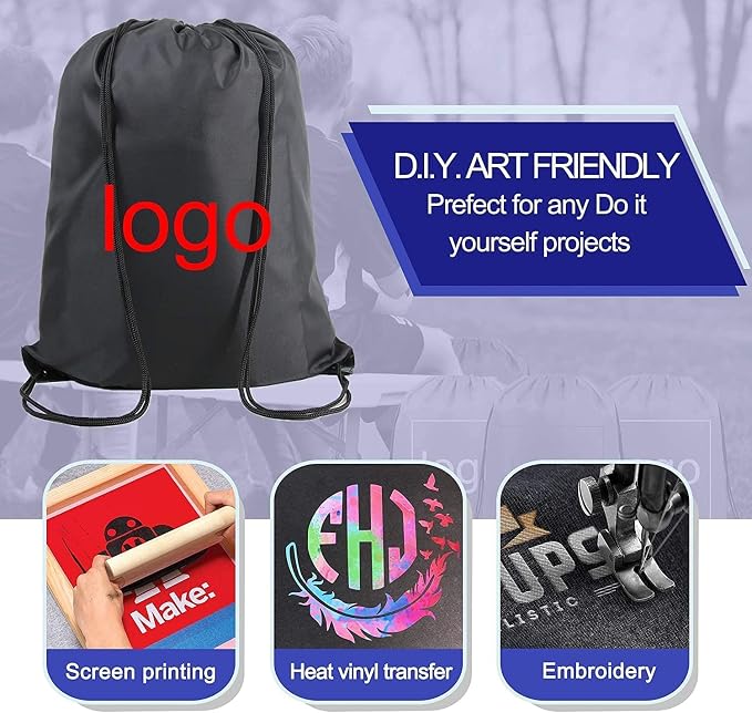 BeeGreen Black Drawstring Backpack Bags Bulk 10 Pack Cinch Sackpack X-Large - Image 4