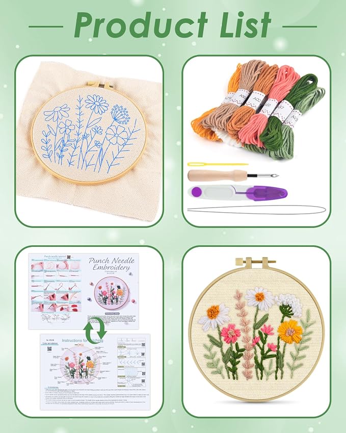 ERKOON Punch Needle Kit Beginners Adults, DIY Easy Flower Embroidery Set - Image 2